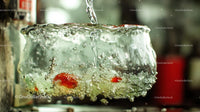 Dynamic Splash with Tomatoes in Water