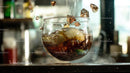 Refreshing Soda Splash with Floating Ice Cubes