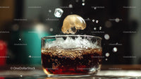 Ice Cube Falling into Glass of Fizzy Cola