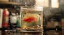 Splashing Ice in Glass of Water on a Kitchen Counter