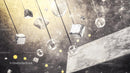 Abstract Floating Metallic Cubes and Glass Spheres