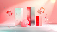 Modern Abstract Art with Geometric Shapes and Floating Cubes