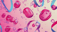 Floating Pink Crystals and Ribbons on Pastel Background