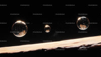 Futuristic Cosmic Spheres Over a Surreal Planet