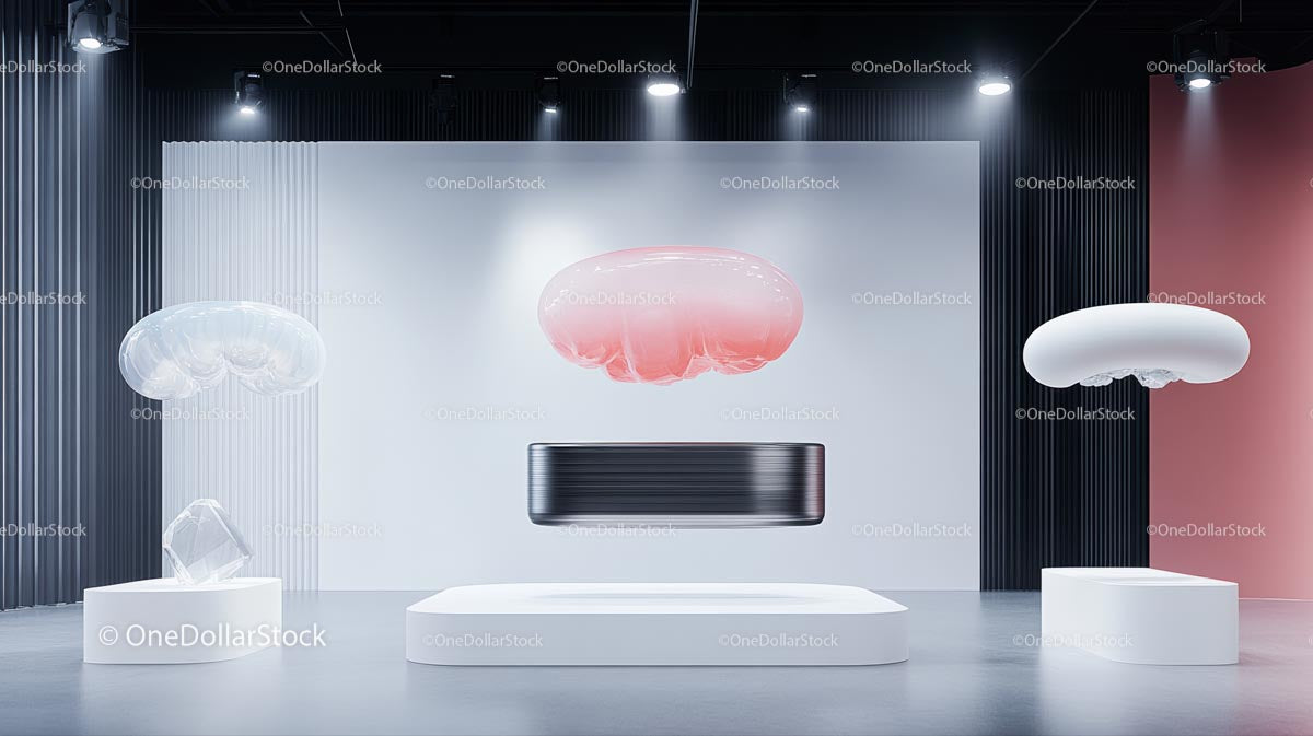 Futurystyczna instalacja artystyczna z lewitującymi formami