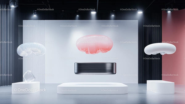 Futuristic Art Installation with Levitating Forms