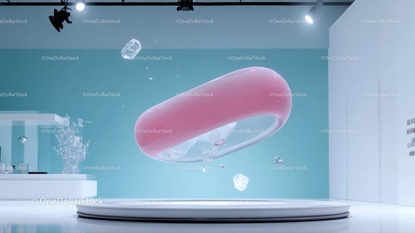 Floating Pink Object in Minimalistic Exhibition Space