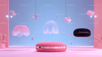 Futuristic Scene with Levitating Objects and Pastel Tones