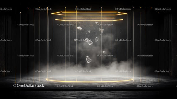 Futuristic Neon Installation with Floating Stones