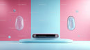 Minimalist Abstract Scene with Pastel Pink and Blue Backdrop