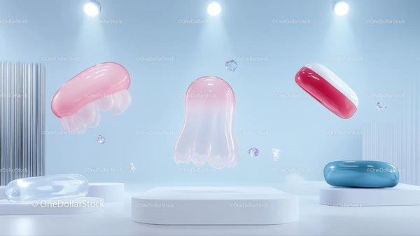 Abstract Floating Shapes in Futuristic Pastel Environment
