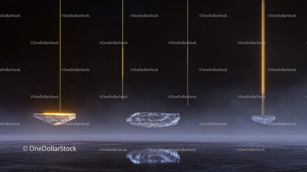 Floating Crystals with Golden Threads in Night Sky