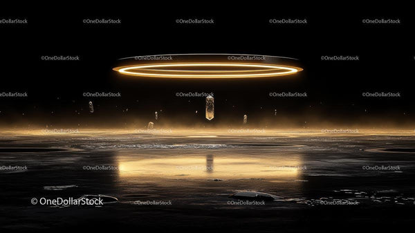 Futuristic Abstract with Glowing Ring and Crystals