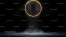 Glowing Golden Circle Above Foggy Floor in Dark Ambience
