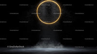 Glowing Golden Circle Above Foggy Floor in Dark Ambience
