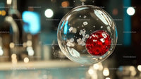 Red Sphere and Ice Crystals in Transparent Bubble