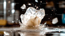 Dynamic Ice Cube Splash with Water Droplets
