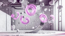 Surreal Pink Donuts Floating Among Rocks