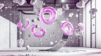 Surreal Pink Donuts Floating Among Rocks