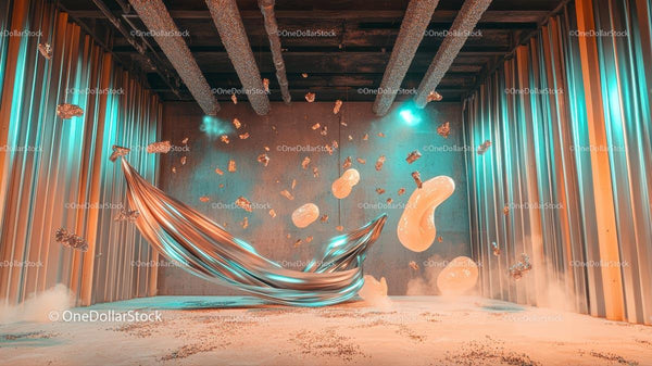 Surreal Abstract Scene with Metallic Textures