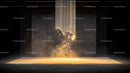 Futuristic Installation with Glowing Particles and Golden Light