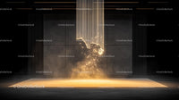 Futuristic Installation with Glowing Particles and Golden Light