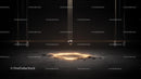 Abstract Art Installation with Glowing Circle and Crystals