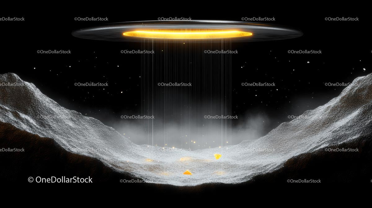 Tajemniczy UFO unoszący się nad obcym krajobrazem górskim