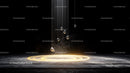 Futuristic Scene with Glowing Circles and Suspended Elements