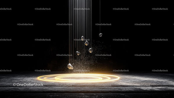 Futuristic Scene with Glowing Circles and Suspended Elements