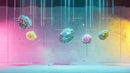 Colorful Abstract Spheres with Neon Lights Installation