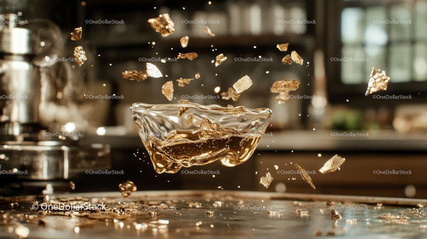 Dynamic Liquid Splash with Golden Reflections