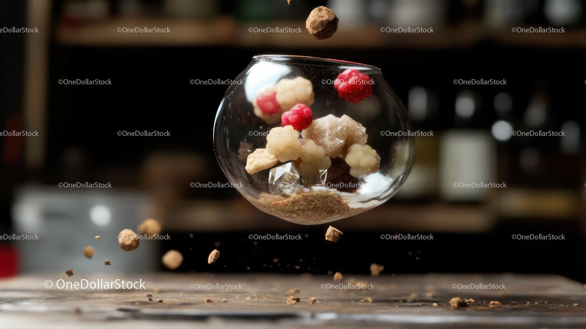 Pływająca szklana miska z dodatkami gourmet