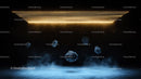 Futuristic Scene with Floating Rocks and Golden Light