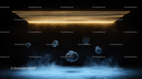 Futuristic Scene with Floating Rocks and Golden Light