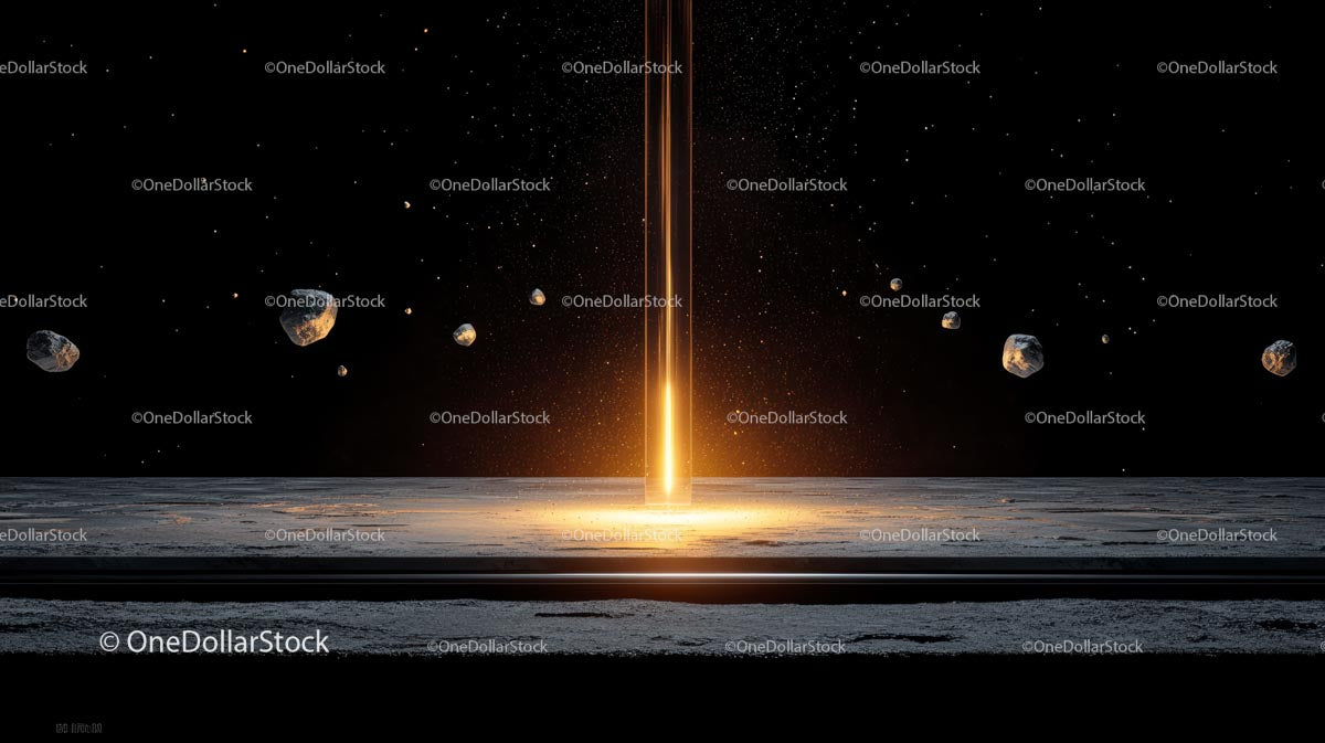 Futurystyczne Światło Kosmiczne Pośród Pola Asteroid w Kosmosie