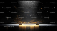 Futuristic Podium with Golden Glow and Shimmering Particles