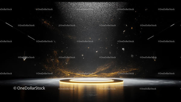 Futuristic Podium with Golden Glow and Shimmering Particles