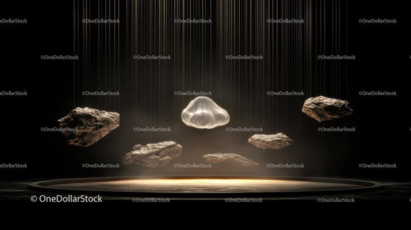 Floating Stones in Surreal Light Display