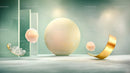 Surreal Abstract Composition with Spheres and Gold Elements