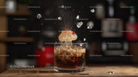 Refreshing Cola Splash with Ice and Bubbles