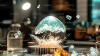 Floating Bubble and Dynamic Splash in Surreal Setting
