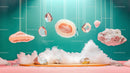 Surreal Floating Gemstones with Dreamy Pastel Clouds