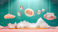 Surreal Floating Gemstones with Dreamy Pastel Clouds