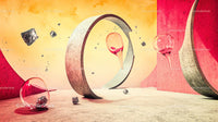 Surreal Geometric Landscape with Floating Objects