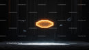 Futuristic Scene with Glowing Hexagonal Shape and Asteroids