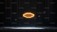 Futuristic Scene with Glowing Hexagonal Shape and Asteroids