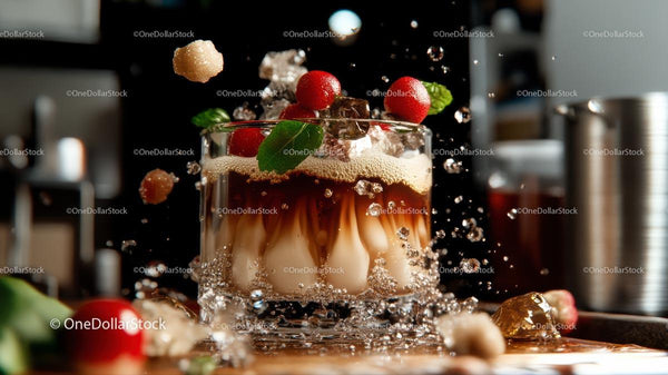 Refreshing Coffee Cocktail with Mint and Cherries