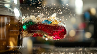 Colorful Candies Splashing in Bubbly Liquid
