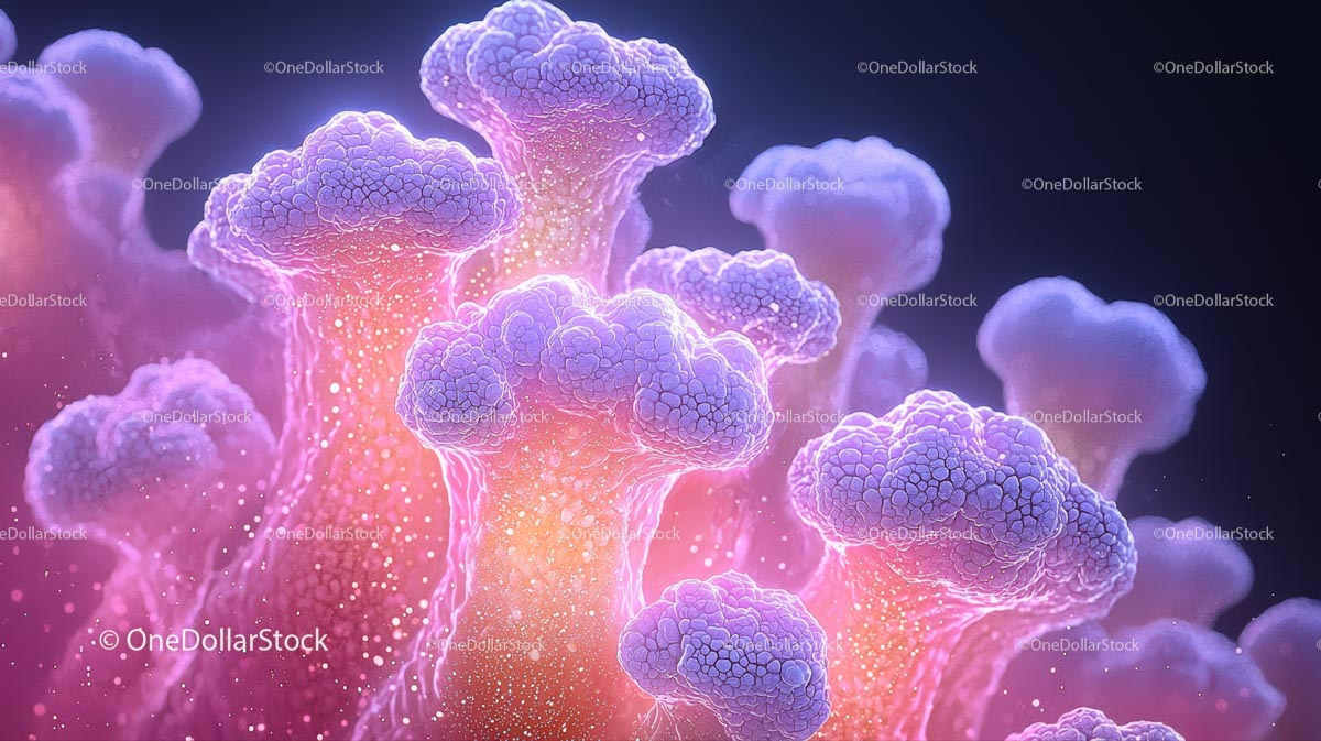 Artystyczna ilustracja 3D struktury wirusa w żywych kolorach